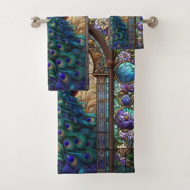 Toallas de pavo real de vidrio manchado: toallas d (In situ)