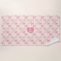 Toallas de playa personalizadas Niña Elefante Rosa