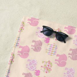 Toallas de playa personalizadas Niña Elefante Rosa