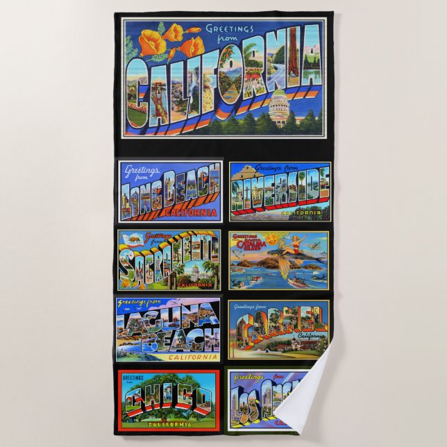 Toallas de playa Retro California Postcard Cities (Anverso)