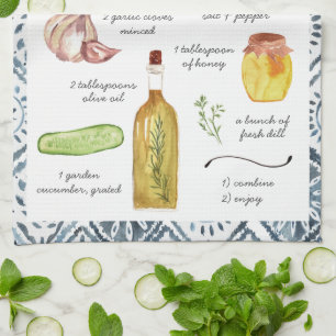 Toallas de té con receta de acuarela de Tzatziki