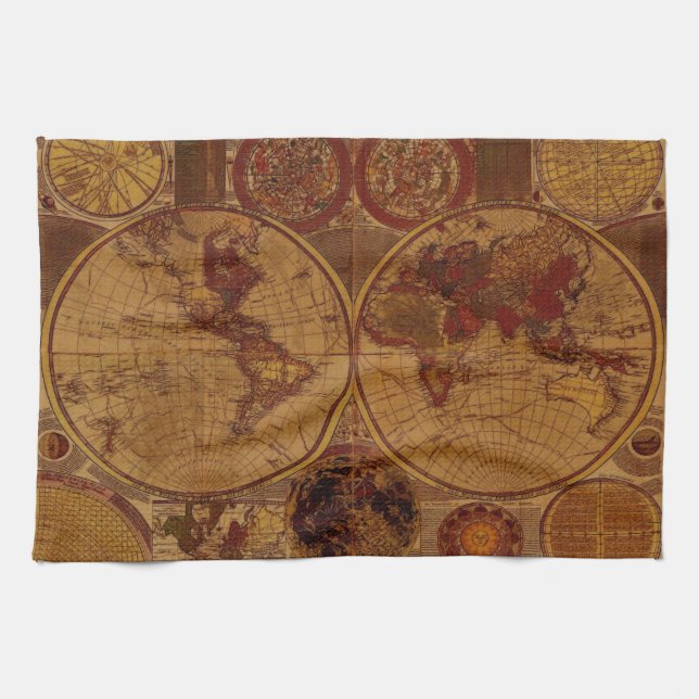 Toallas de té del mapa del mundo antiguo (Horizontal)