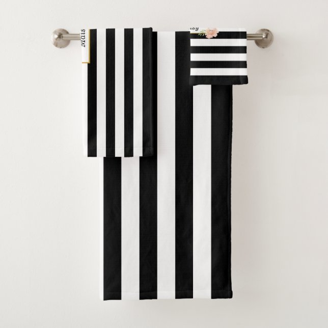 Toallas Personalizadas con Rayas Negras y Blancas (In situ)