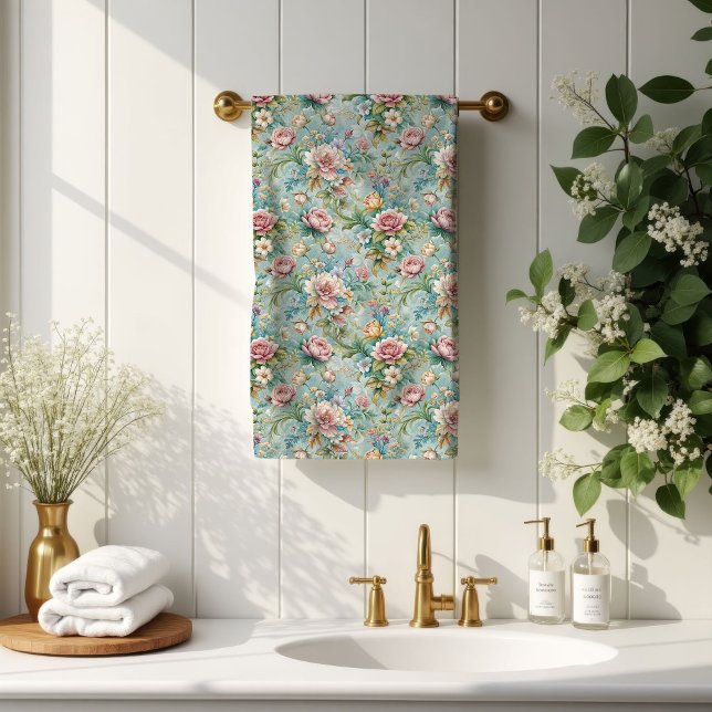 Toallas Rococó de Moda Flores Pastel Encanto de Ba (Trendy Rococo Towels Pastel Floral Bathroom Charm)