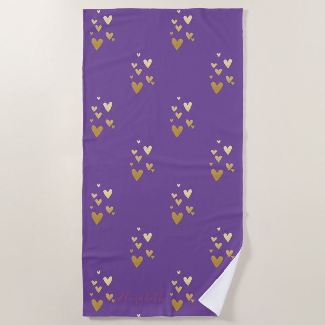 Toallas Violet Corazones Dorados (Anverso)