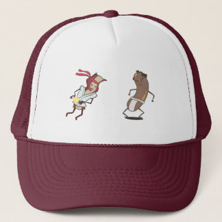 Tocino contra el gorra de la salchicha