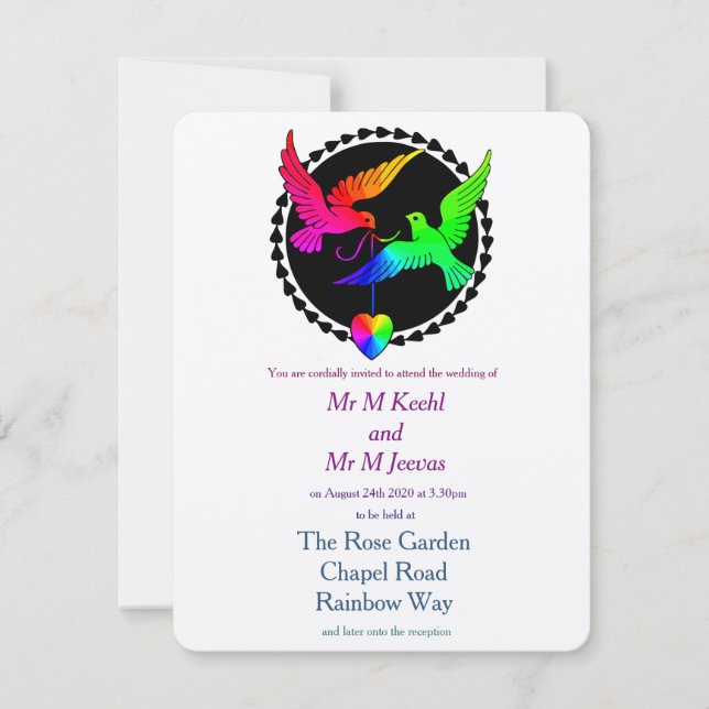 Toda la invitación a la boda gay arcoiris (Anverso)
