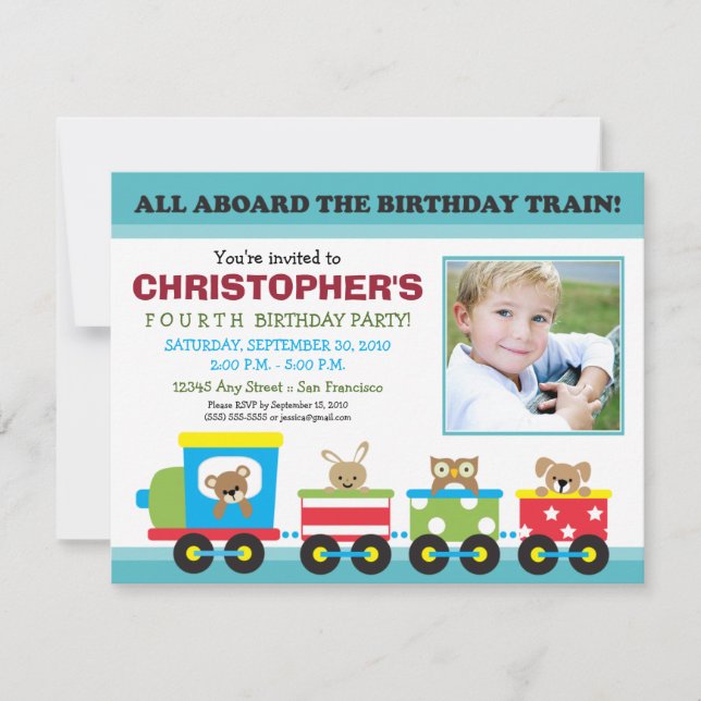 Toda la invitación de cumpleaños de Train Boy (aqu (Anverso)