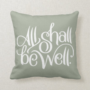 Toda será bien almohada gris del algodón