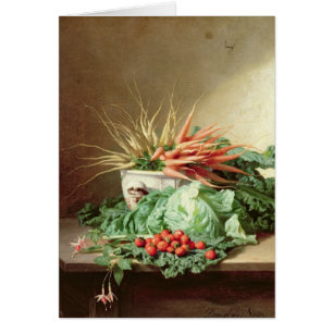 Todavía vida de fresas, de zanahorias y de la col
