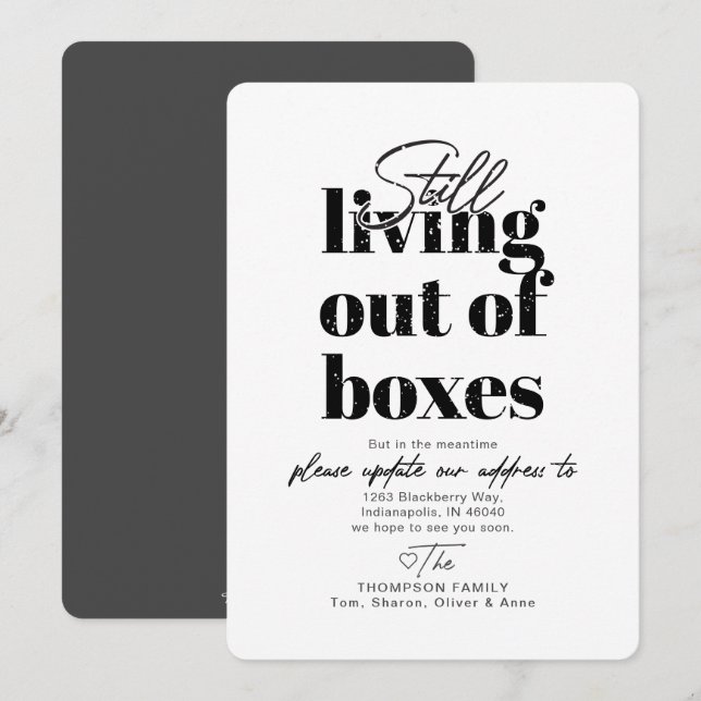 Todavía viviendo de cajas moviendo la Invitación (Anverso / Reverso)