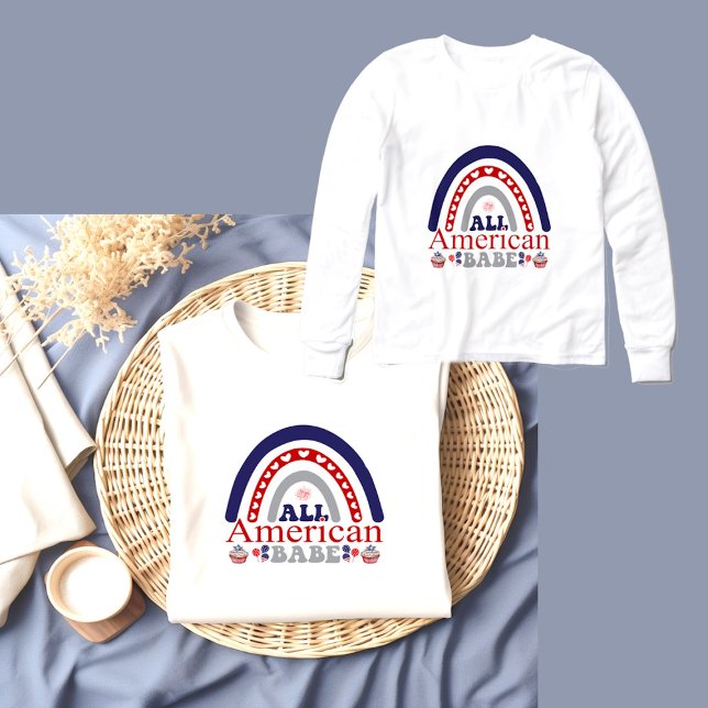 Todo el arcoiris patriótico azul rojo de los bebes (All American Babe Red White Blue Patriotic Rainbow Tri-Blend Shirts)