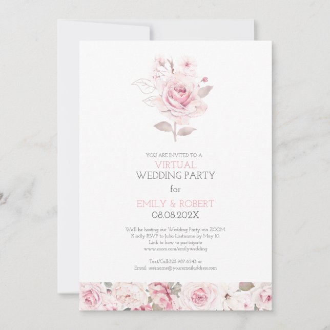 Todo el día rosa rosa rosa invitación a boda virtu (Anverso)