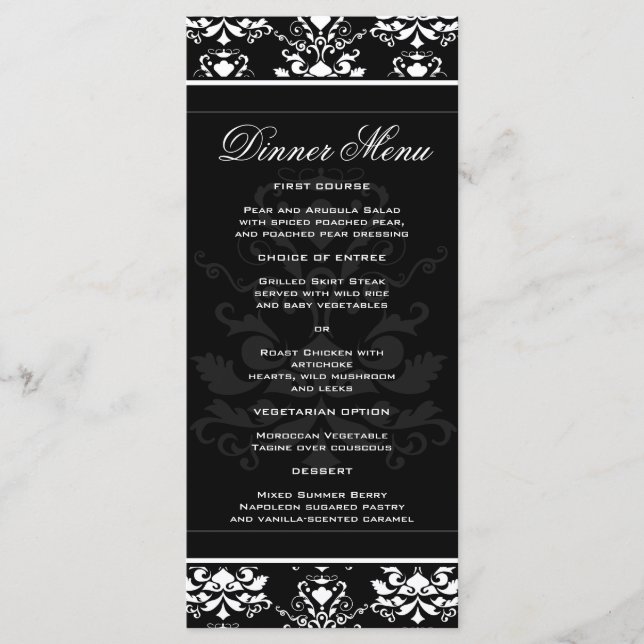 Todo el menú negro con damasco blanco elegante cen (Anverso)