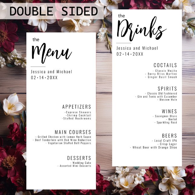 💍 Todo en un menú y menú de bebidasElegancia mini (All in one Menu & Drinks minimalist Elegant menu card.)