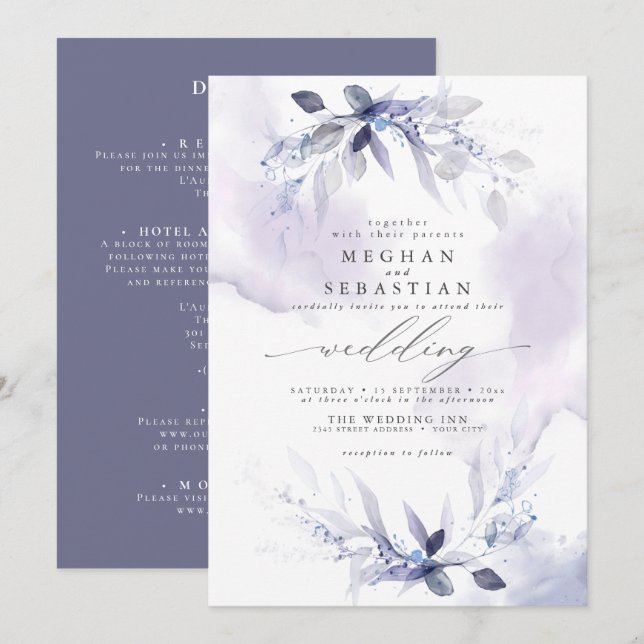 TODO en UNA Invitación de Bodas de Acuarela de Cir (Anverso / Reverso)