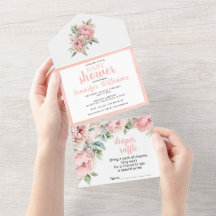 Todo en una peach peonatos de bebé invitación a la
