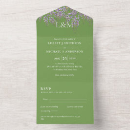 Todo En Uno 3 in1 Wisteria Floral Boda Verde Invitación RSVP