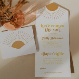 Todo En Uno Aquí viene la invitación de Baby Shower del hijo