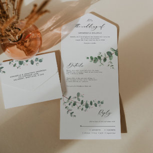 Todo En Uno Boda Eucalyptus invitación botánica moderna + rsvp