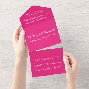 Todo En Uno Boda Rosa Caliente Invitación de Color Sólido y