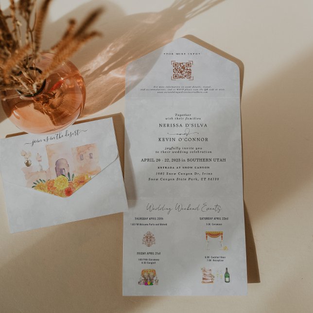 Todo En Uno Boho Desert Cactus | Invitación a una boda (Subido por el creador)