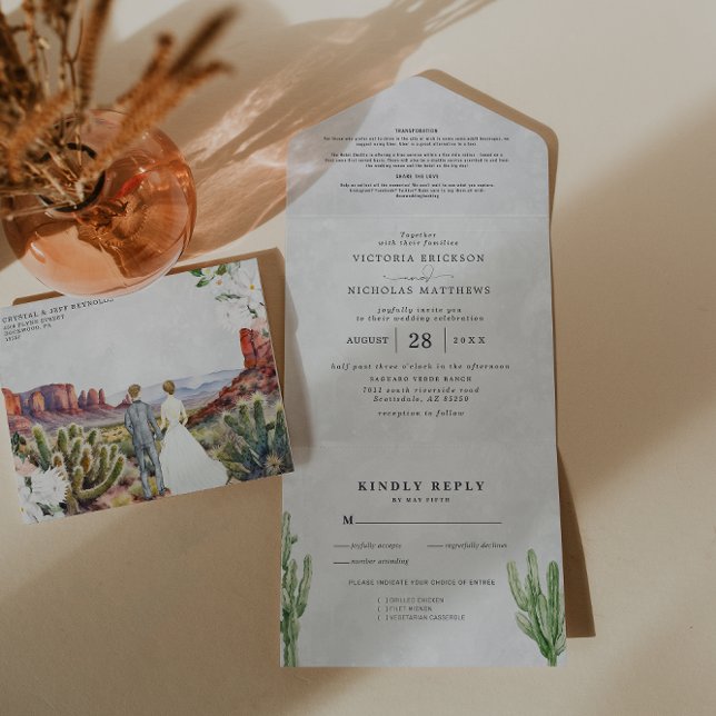 Todo En Uno Boho Desert Cactus | Invitación a una boda (Subido por el creador)