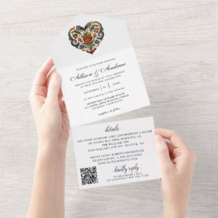 Todo En Uno Corazón Rosemaling noruego   Invitación a la boda