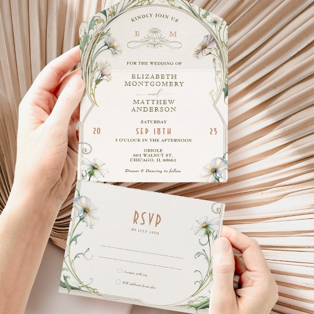 Todo En Uno Daisy All in One Wedding Invitación de Mucha (Subido por el creador)