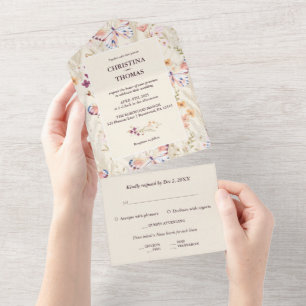 Todo En Uno Elegante Boho Wildflowers Invitación a la boda