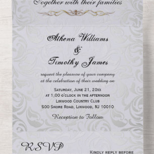 Todo En Uno Elegante invitación a la boda de plata de la era d
