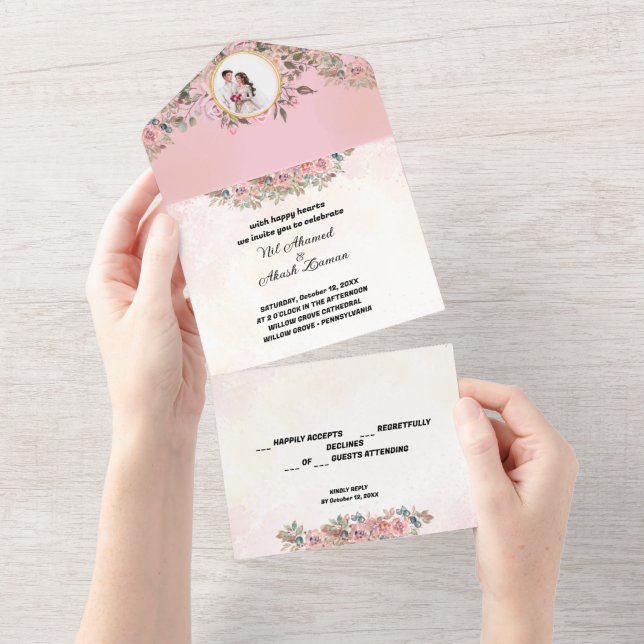 Todo En Uno Elegante invitación a la boda floral (desgarro)