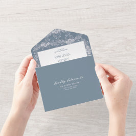 Todo En Uno Elegante invitación a la Boda Gris-Azul Vintage co