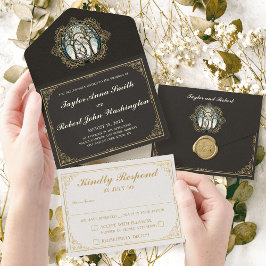 Todo En Uno Elegante invitación a la boda vintage Art Nouveau