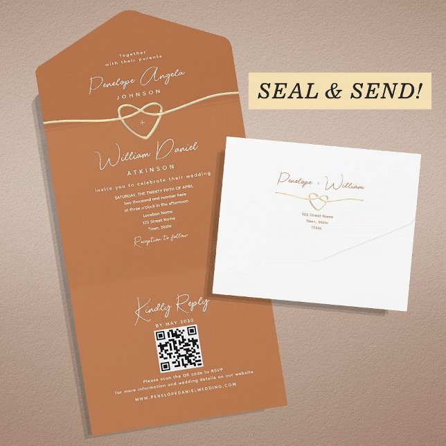 Todo En Uno Elegante Invitación de Boda con Código QR Naranja (Subido por el creador)