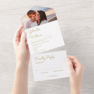 Todo En Uno Elegante Invitación de Boda con Fotografía y Monog