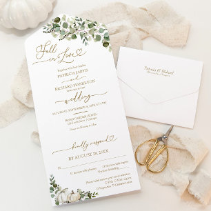 Todo En Uno Elegante Invitación de Boda de Calabaza Verde Otoñ