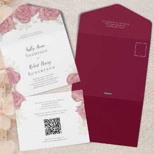 Todo En Uno Elegante Invitación de Boda Floral Borgoña Persona