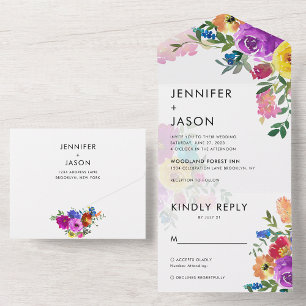 Todo En Uno Elegante Rosas de color audaz y invitación Boda Pe