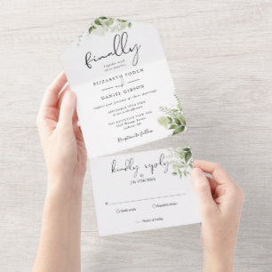 Todo En Uno Finalmente Boda Botánica Verde Invitación de Boda