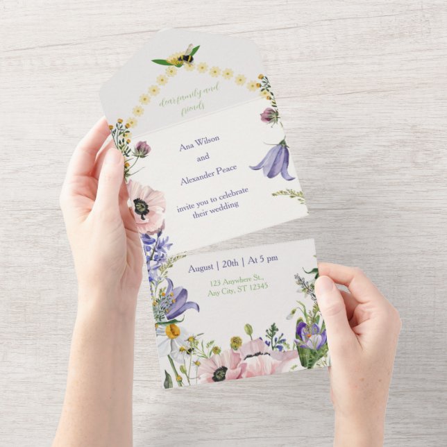 Todo En Uno Floral Buzz: Invitación a la boda de primavera (desgarro)