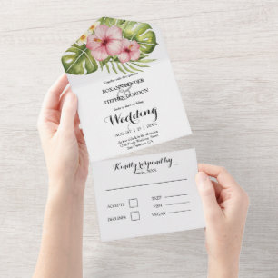 Todo En Uno Hermosa invitación de boda de Hibiscus Tropical