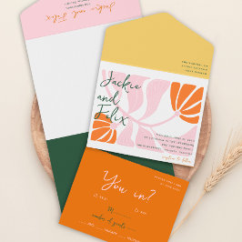 Todo En Uno Invitación a Boho Moda Retro Colorful Floral Weddi