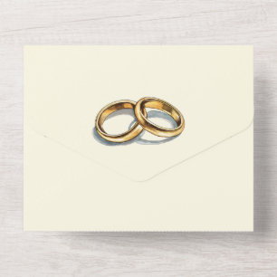 Todo En Uno Invitación a la boda con anillos de oro y RSVP