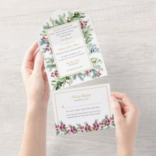 Todo En Uno Invitación a la boda de Ava Winter Berries con RSV