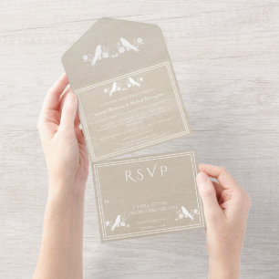 Todo En Uno Invitación a la boda de Beige Lovebird Floral All