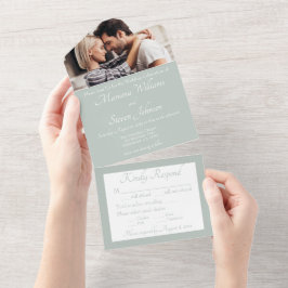 Todo En Uno Invitación a la boda de fotos de Sage Green