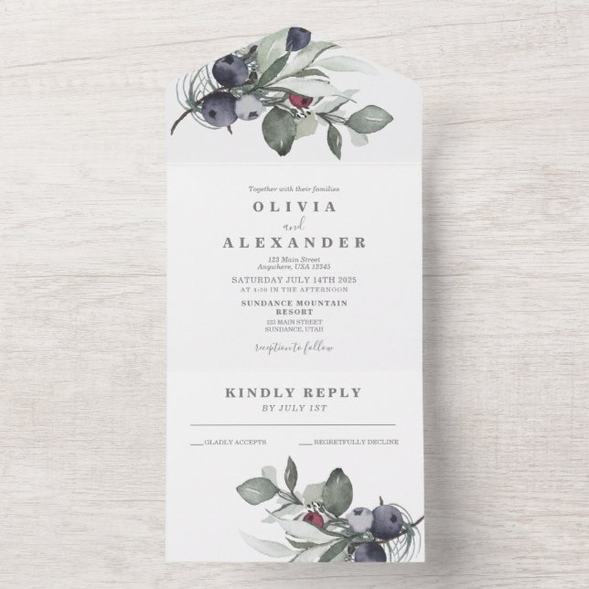 Todo En Uno Invitación a la boda de Invierno y Verdor (Interior)