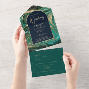 Todo En Uno Invitación a la boda de la fiesta de oro verde esm