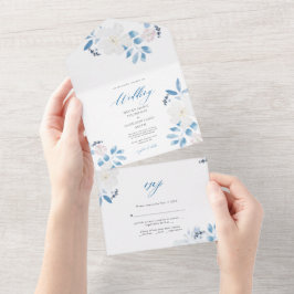 Todo En Uno Invitación a la boda de la flor azul acuarela